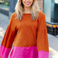 Fuchsia & Rust Color Block Hacci Top
