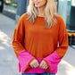 Fuchsia & Rust Color Block Hacci Top