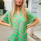 Follow Me Green Animal Print V Neck Short Sleeve Blouse