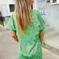 Follow Me Green Animal Print V Neck Short Sleeve Blouse