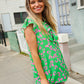 Be Bold Green Animal Print Bow Tie Flutter Sleeve Top