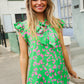 Be Bold Green Animal Print Bow Tie Flutter Sleeve Top