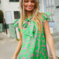 Be Bold Green Animal Print Bow Tie Flutter Sleeve Top