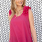 Fuchsia Frill Shoulder Sleeveless Crepe Woven Top
