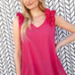 Fuchsia Frill Shoulder Sleeveless Crepe Woven Top