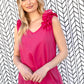Fuchsia Frill Shoulder Sleeveless Crepe Woven Top