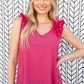 Fuchsia Frill Shoulder Sleeveless Crepe Woven Top