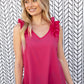 Fuchsia Frill Shoulder Sleeveless Crepe Woven Top