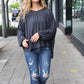Casual Chic Charcoal V Neck Yoke Modal Knit Top