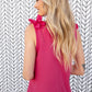 Fuchsia Frill Shoulder Sleeveless Crepe Woven Top