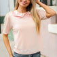 New Day Blush Flat Collar Floral French Terry Blouse