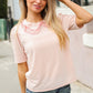 New Day Blush Flat Collar Floral French Terry Blouse