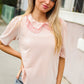 New Day Blush Flat Collar Floral French Terry Blouse