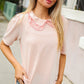 New Day Blush Flat Collar Floral French Terry Blouse