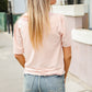 New Day Blush Flat Collar Floral French Terry Blouse