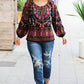 Take The Leap Black & Mauve Border Print Boho Tie Top