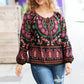 Take The Leap Black & Mauve Border Print Boho Tie Top