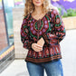 Take The Leap Black & Mauve Border Print Boho Tie Top