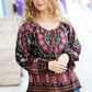 Take The Leap Black & Mauve Border Print Boho Tie Top
