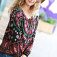 Take The Leap Black & Mauve Border Print Boho Tie Top
