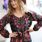 Take The Leap Black & Mauve Border Print Boho Tie Top