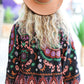 Take The Leap Black & Mauve Border Print Boho Tie Top