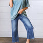 Dark Blue Raw Hem Cropped Denim Jeans