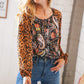 Boho Paisley Leopard Print Front Tie Woven Blouse