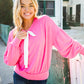 Pretty In Pink French Terry Bow Tie Drop Shoulder Pullover
