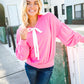 Pretty In Pink French Terry Bow Tie Drop Shoulder Pullover