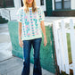 All For Love Mint Jacquard Floral Bubble Sleeve Sweater Top
