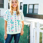 All For Love Mint Jacquard Floral Bubble Sleeve Sweater Top