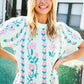 All For Love Mint Jacquard Floral Bubble Sleeve Sweater Top