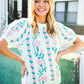 All For Love Mint Jacquard Floral Bubble Sleeve Sweater Top