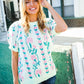 All For Love Mint Jacquard Floral Bubble Sleeve Sweater Top