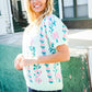 All For Love Mint Jacquard Floral Bubble Sleeve Sweater Top