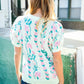 All For Love Mint Jacquard Floral Bubble Sleeve Sweater Top