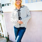Embrace Joy Black & White Collared Stripe Ribbon Bow Tie Top