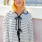 Embrace Joy Black & White Collared Stripe Ribbon Bow Tie Top