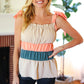 Peach Tie Knot Shoulder Detail Color Block Top