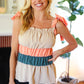Peach Tie Knot Shoulder Detail Color Block Top