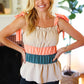 Peach Tie Knot Shoulder Detail Color Block Top