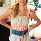 Peach Tie Knot Shoulder Detail Color Block Top
