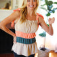 Peach Tie Knot Shoulder Detail Color Block Top