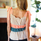 Peach Tie Knot Shoulder Detail Color Block Top