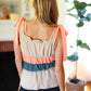 Peach Tie Knot Shoulder Detail Color Block Top