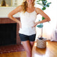 Oatmeal Cotton Blend Boho V Neck Button Tank