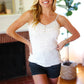 Oatmeal Cotton Blend Boho V Neck Button Tank