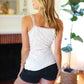 Oatmeal Cotton Blend Boho V Neck Button Tank