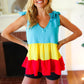 Multicolor Tiered Shoulder Tie Bow Crepe Top